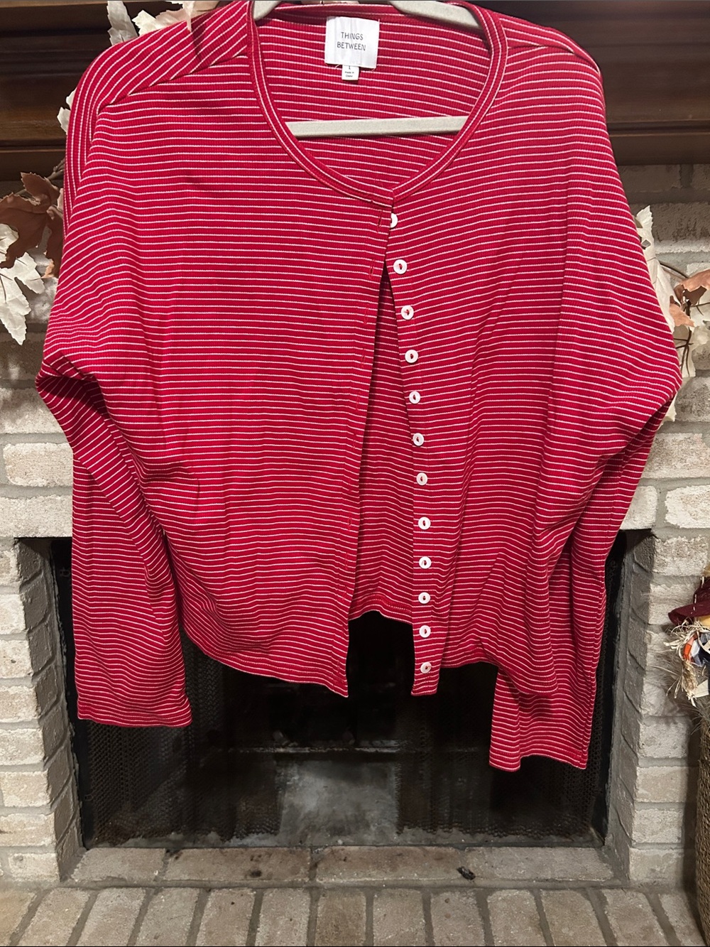 Things Between Red Striped Button-Down Shirt EUC
